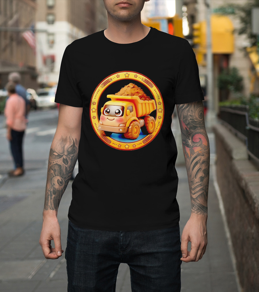 Yellow Dump Truck With Dirt Cute Construction Vehicle With Stars T-Shirt