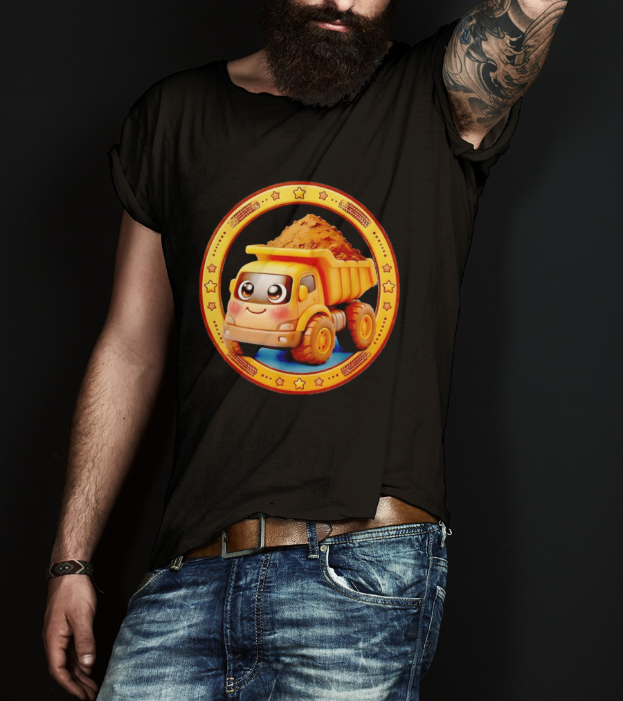Yellow Dump Truck With Dirt Cute Construction Vehicle With Stars T-Shirt