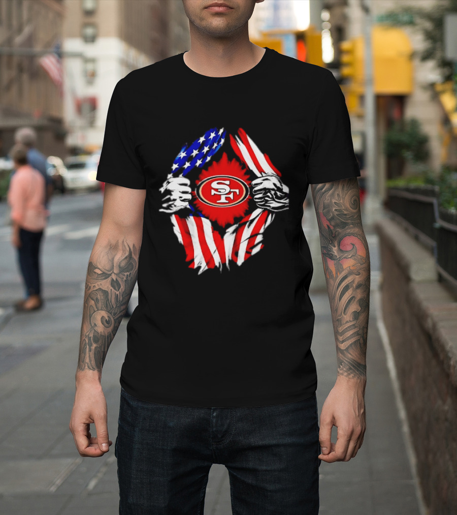 San Francisco 49ers SF American Flag Ripped Chest T-Shirt