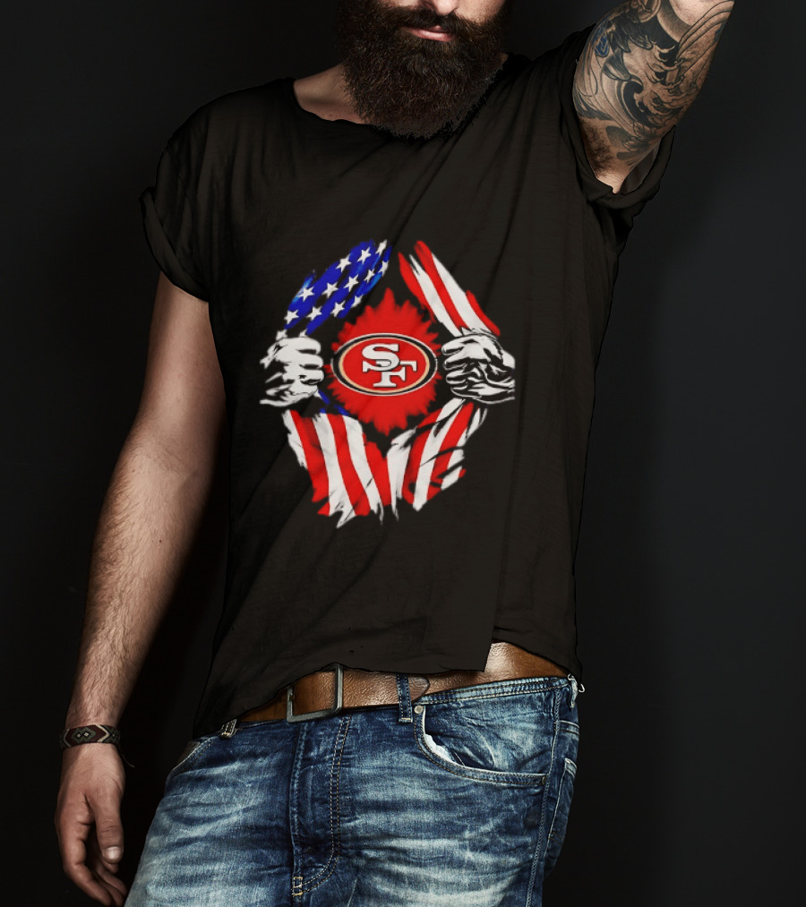 San Francisco 49ers SF American Flag Ripped Chest T-Shirt
