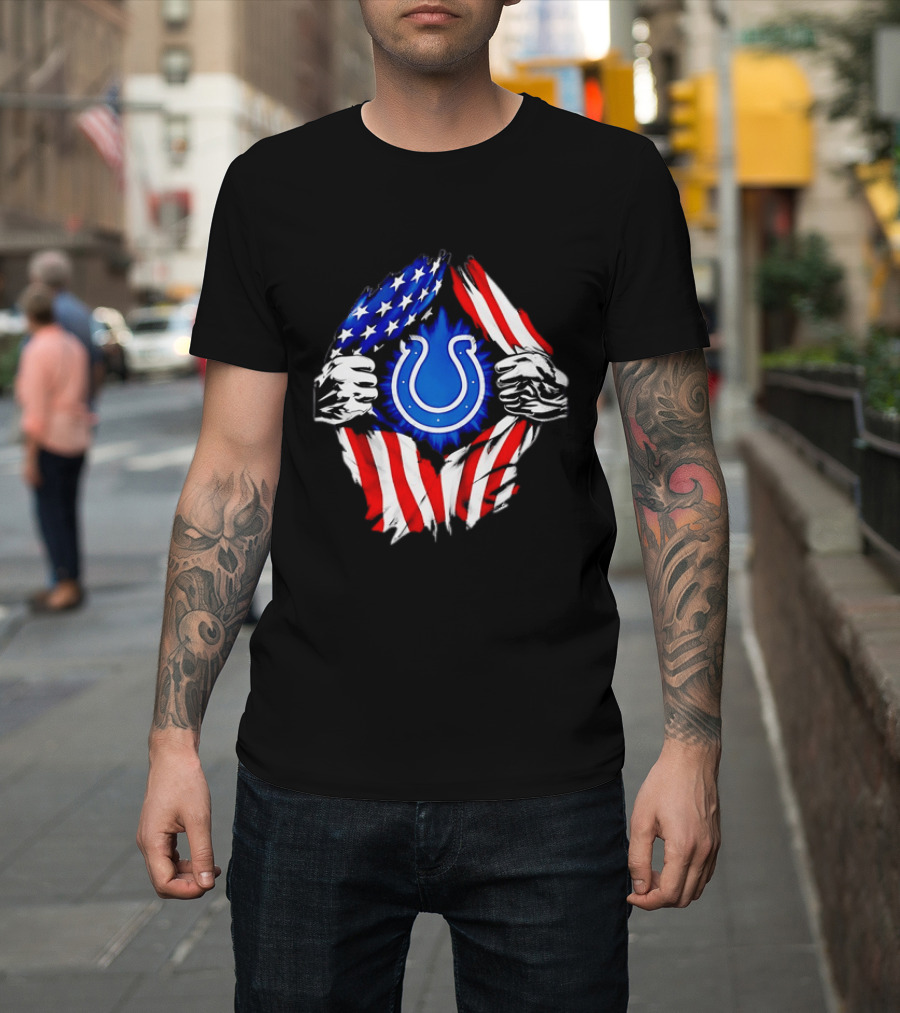 Indianapolis Colts American Flag Ripped Chest T-Shirt