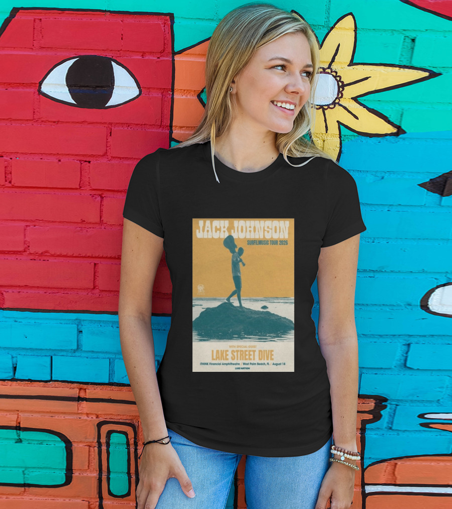 Jack Johnson Surfilmusic Tour 2026 Lake Street Dive ITHINK Financial Amphitheatre West Palm Beach August 18 T-Shirt
