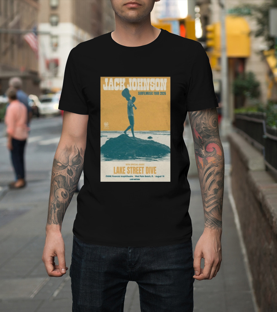 Jack Johnson Surfilmusic Tour 2026 Lake Street Dive ITHINK Financial Amphitheatre West Palm Beach August 18 T-Shirt