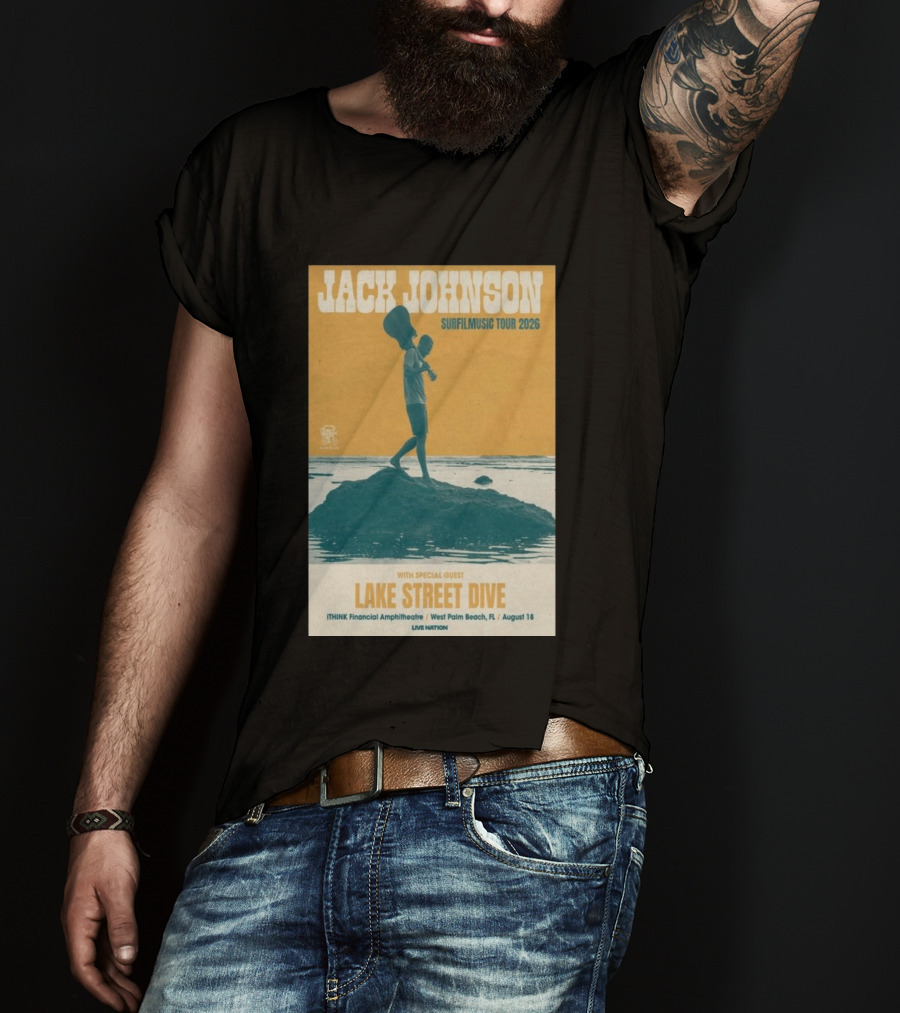 Jack Johnson Surfilmusic Tour 2026 Lake Street Dive ITHINK Financial Amphitheatre West Palm Beach August 18 T-Shirt