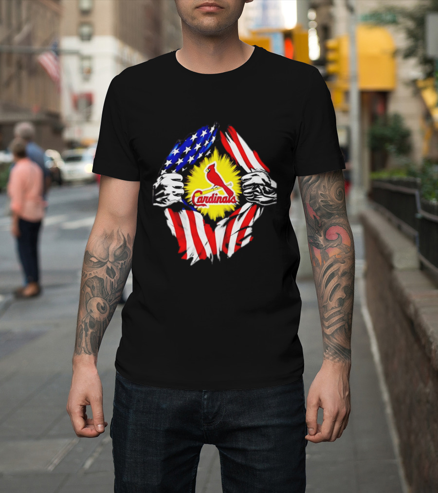 St Louis Cardinals Ripped American Flag Chest Baseball Fan Gear T-Shirt