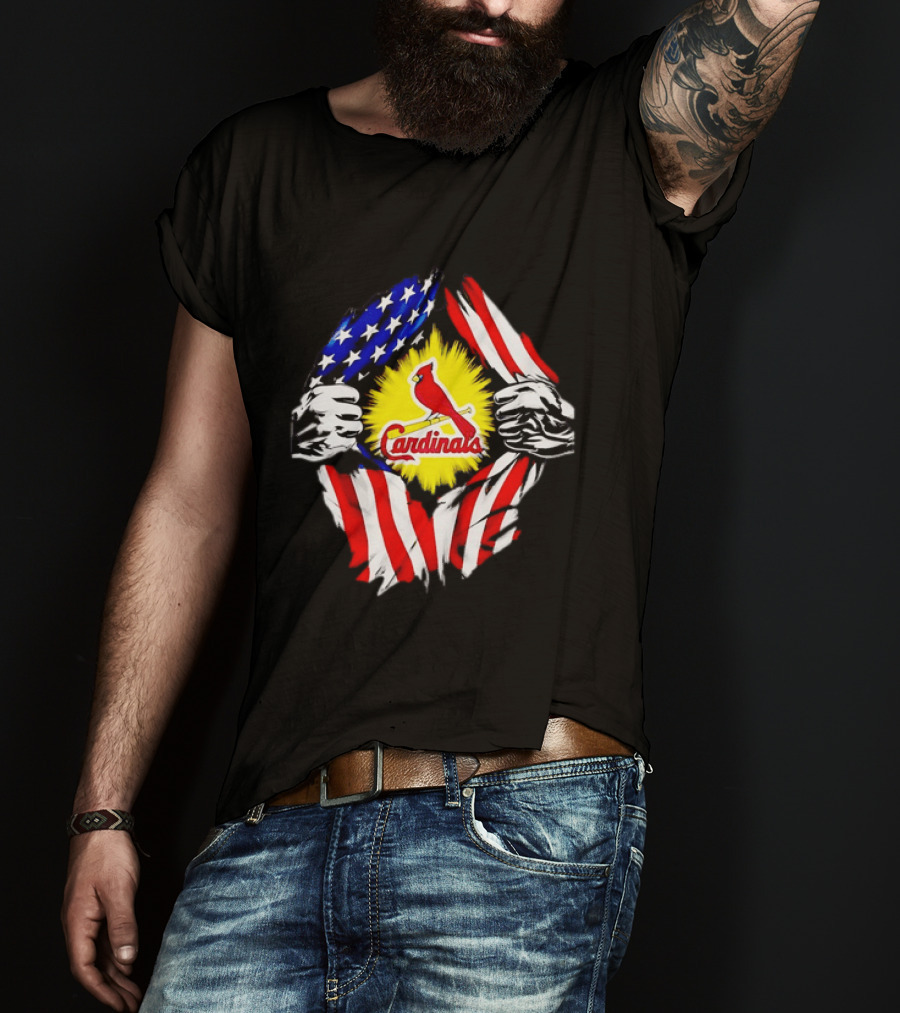 St Louis Cardinals Ripped American Flag Chest Baseball Fan Gear T-Shirt