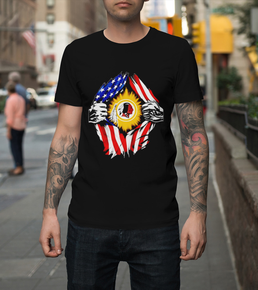 Washington Redskins American Flag Ripped Chest T-Shirt