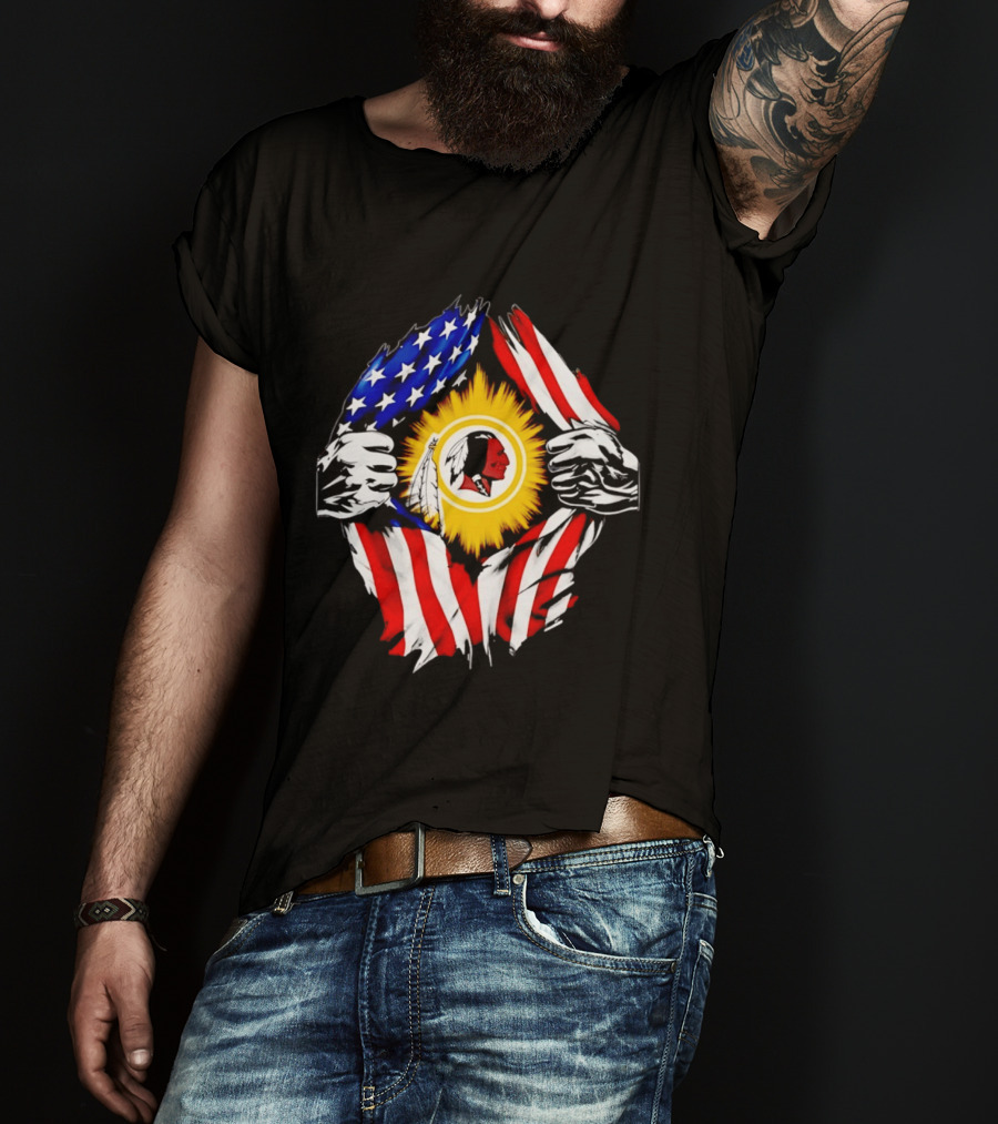 Washington Redskins American Flag Ripped Chest T-Shirt
