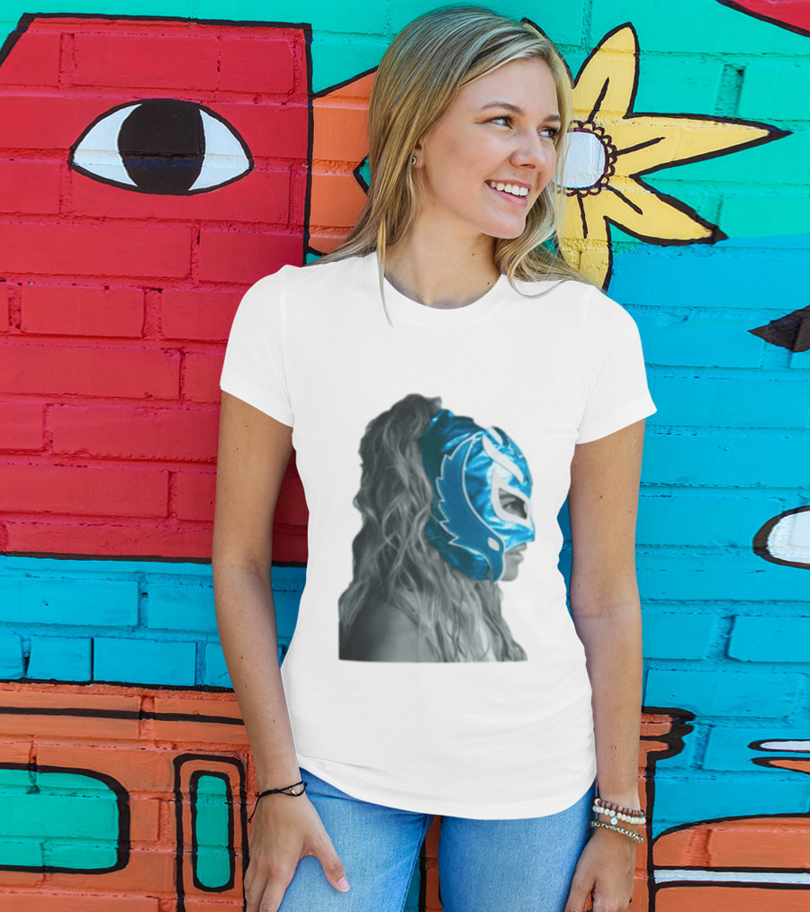 Karol G Store Limited Edition Cream Blue Luchador Mask T-Shirt