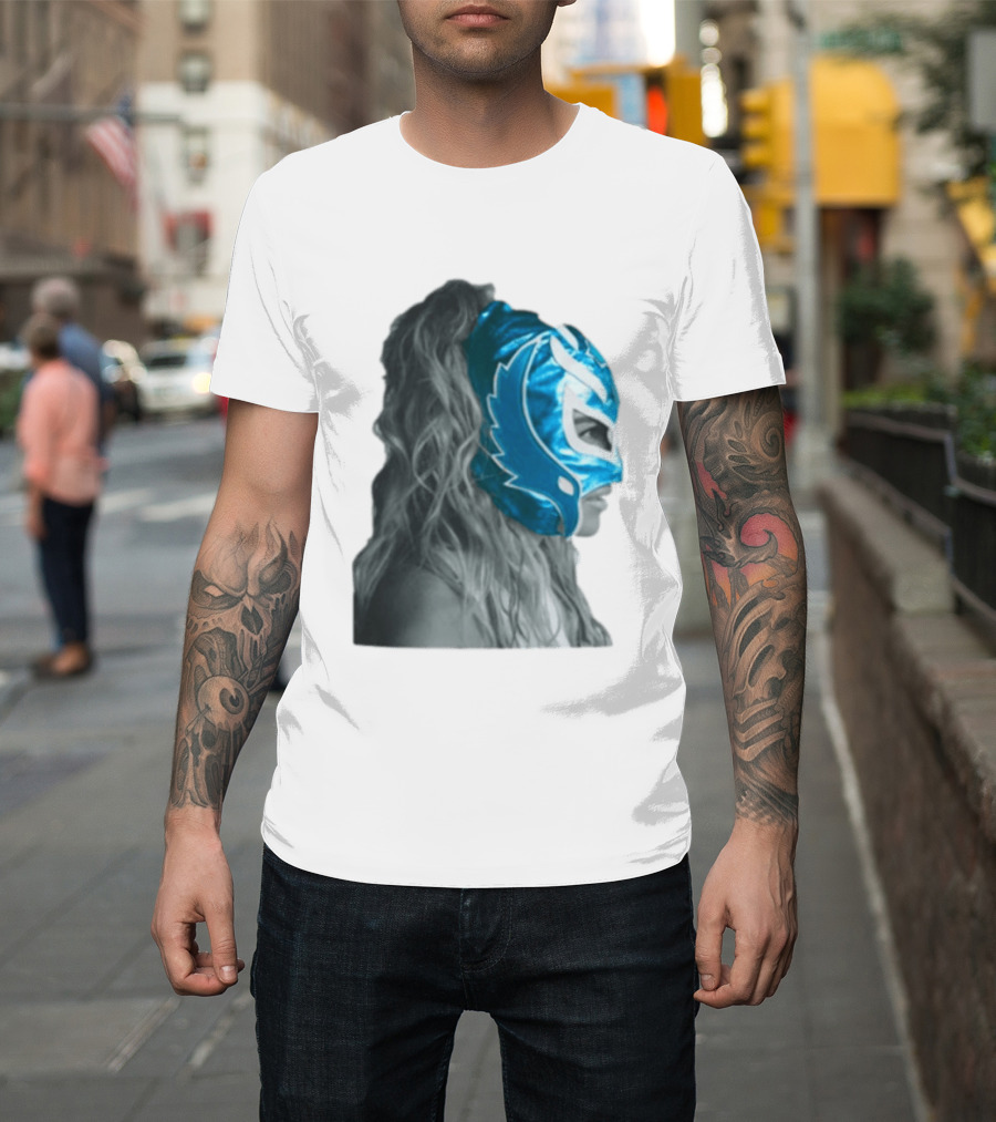 Karol G Store Limited Edition Cream Blue Luchador Mask T-Shirt
