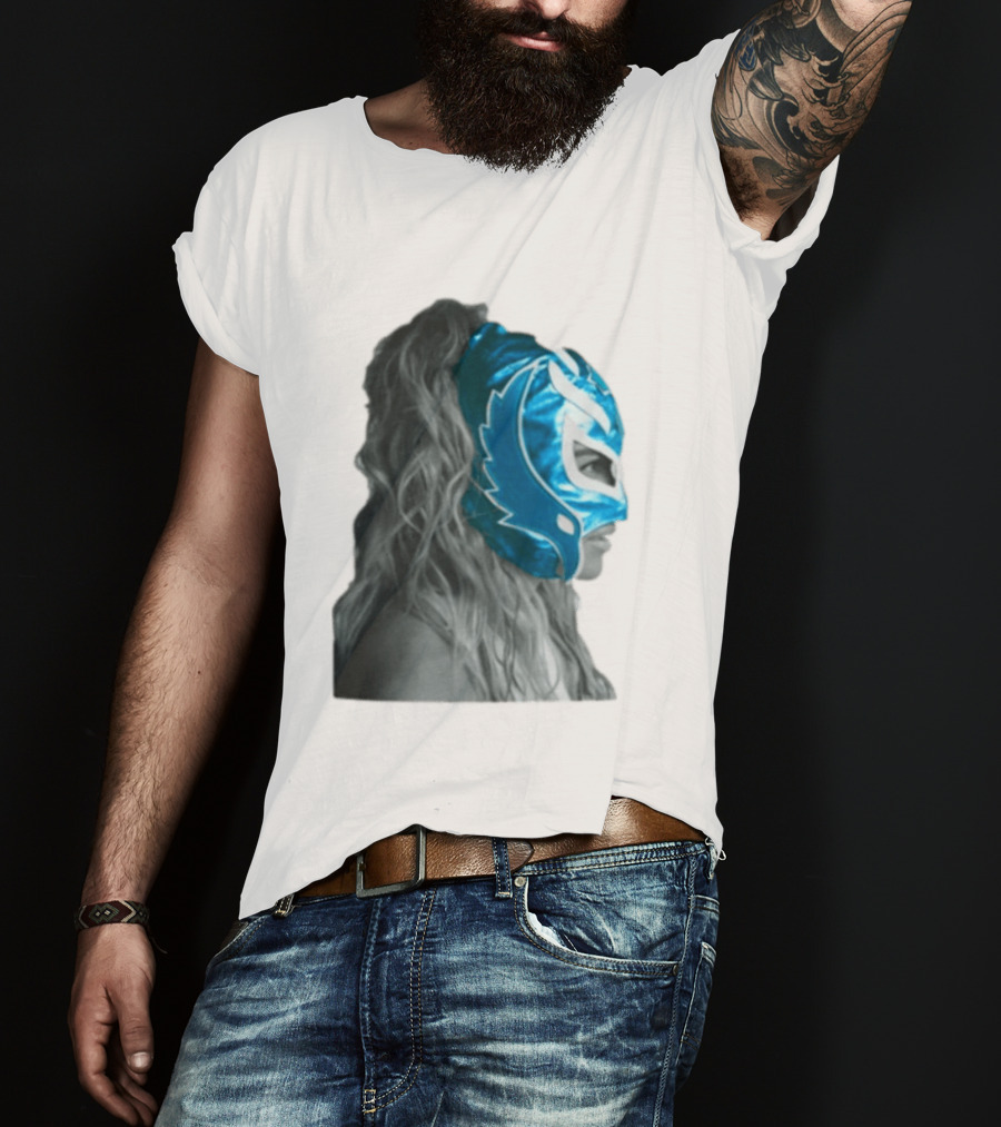 Karol G Store Limited Edition Cream Blue Luchador Mask T-Shirt