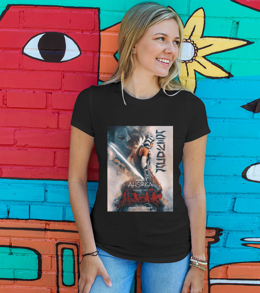 Star Wars Ahsoka Season 2 Premiering January 20 Disney Plus Featuring Lightsaber And Characters T-Shirt