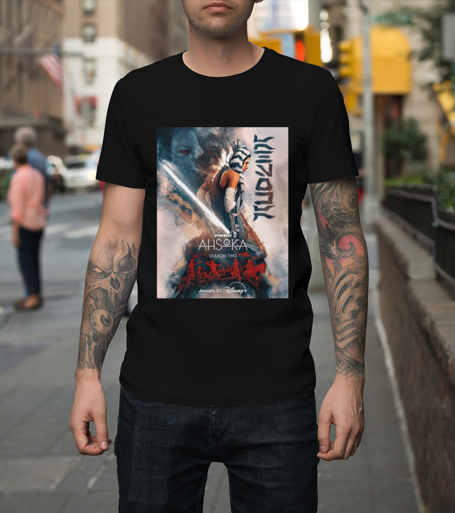 Star Wars Ahsoka Season 2 Premiering January 20 Disney Plus Featuring Lightsaber And Characters T-Shirt