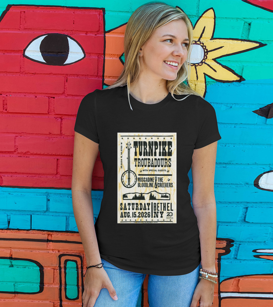 Turnpike Troubadours Bethel Woods 2026 With Muscadine Bloodline The Creekers August 15 Concert T-Shirt