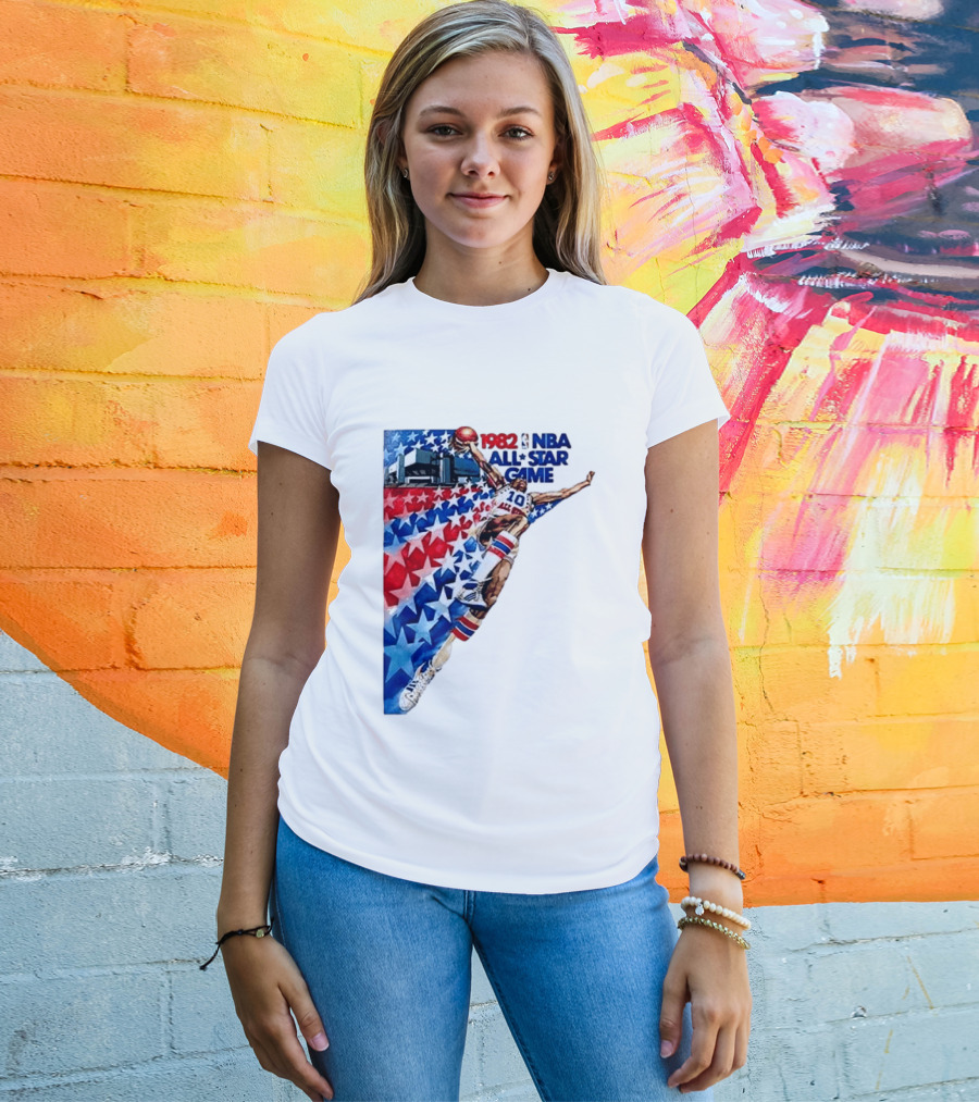 1982 NBA All Star Game Dunking Pose With Stars And Stripes T-Shirt