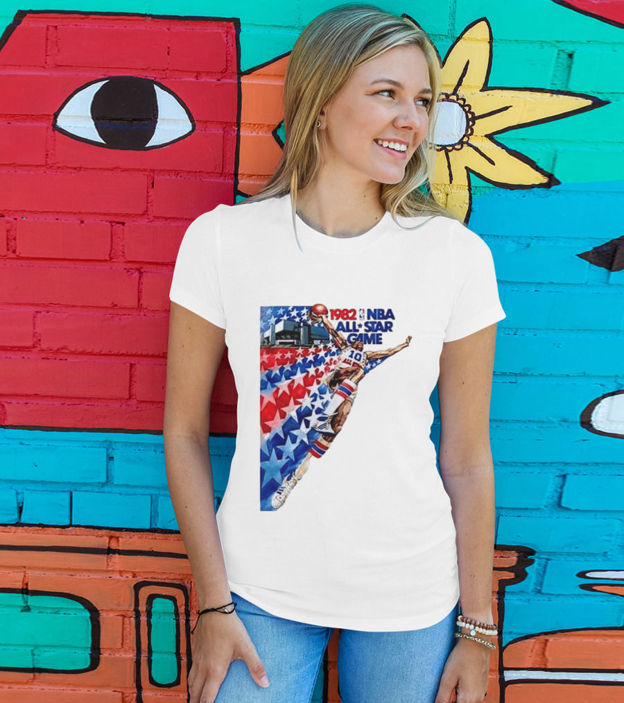1982 NBA All Star Game Dunking Pose With Stars And Stripes T-Shirt
