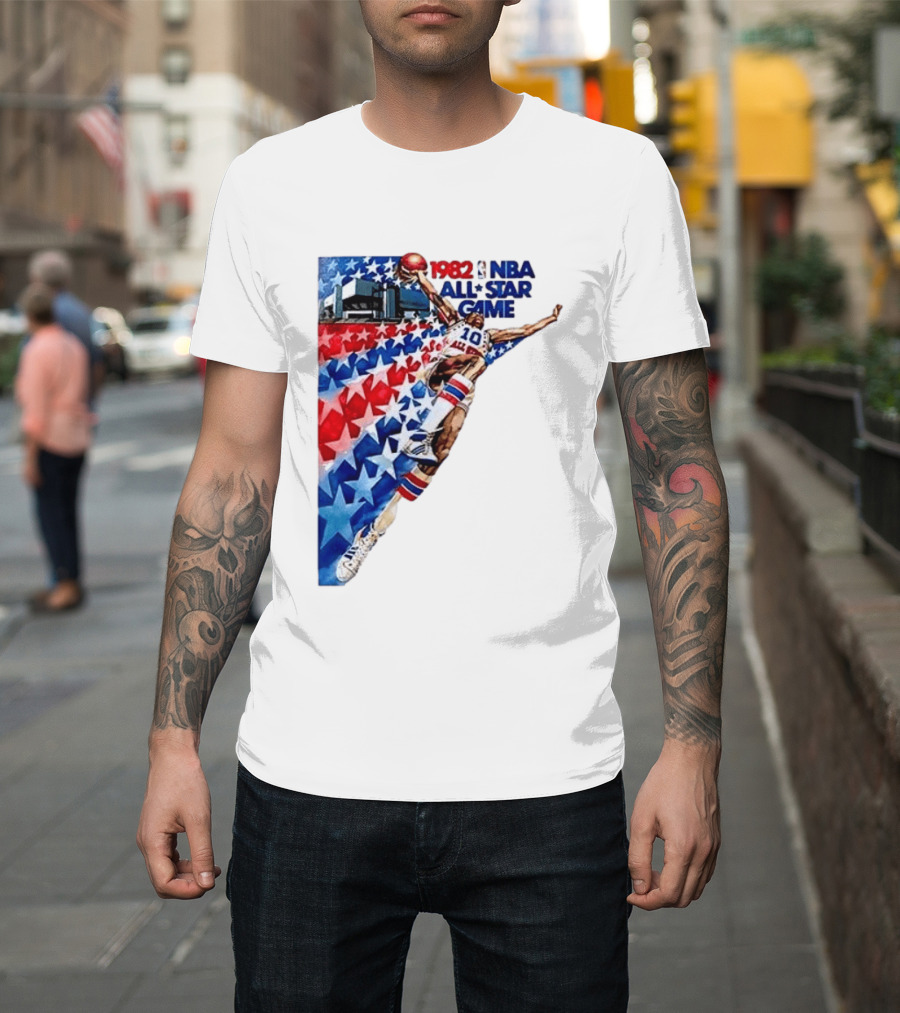 1982 NBA All Star Game Dunking Pose With Stars And Stripes T-Shirt