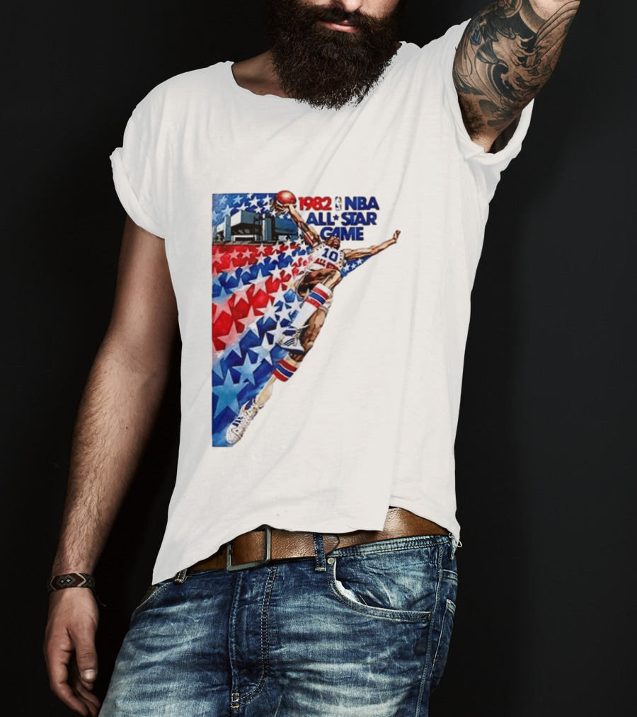 1982 NBA All Star Game Dunking Pose With Stars And Stripes T-Shirt