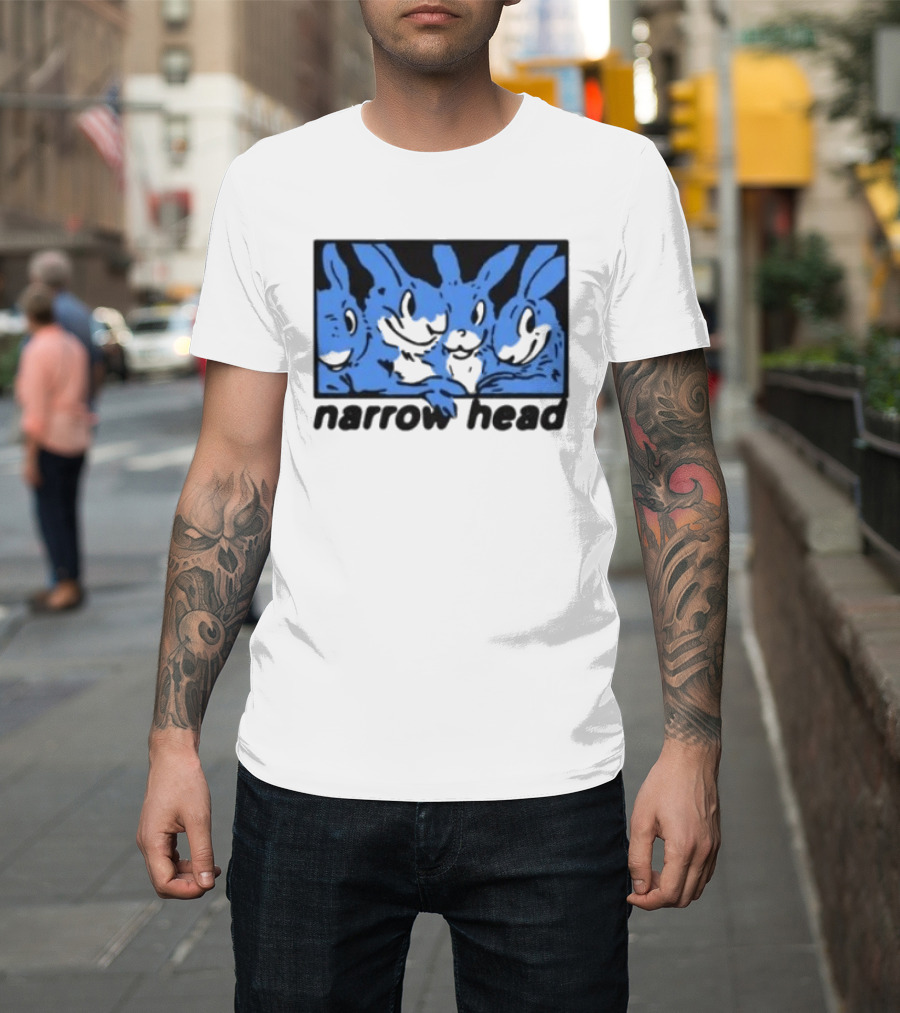 Narrow Head Four Rabbits Blue Black White T-Shirt