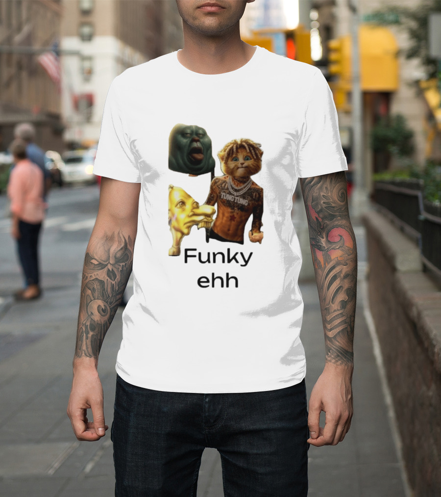 Neegy Funky Ehh Tung Tung Cat Tattoo Character Trio T-Shirt