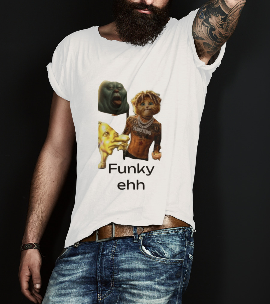 Neegy Funky Ehh Tung Tung Cat Tattoo Character Trio T-Shirt
