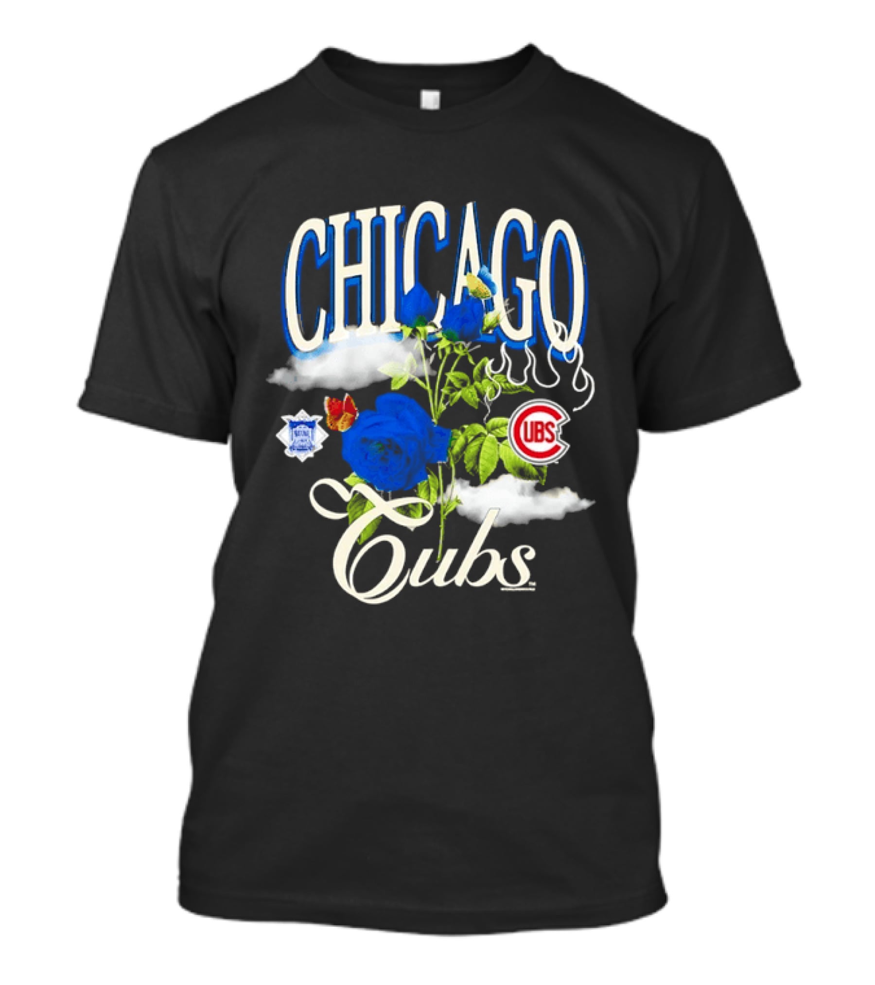 Chicago Cubs National League Blue Floral Rose Clouds T-Shirt