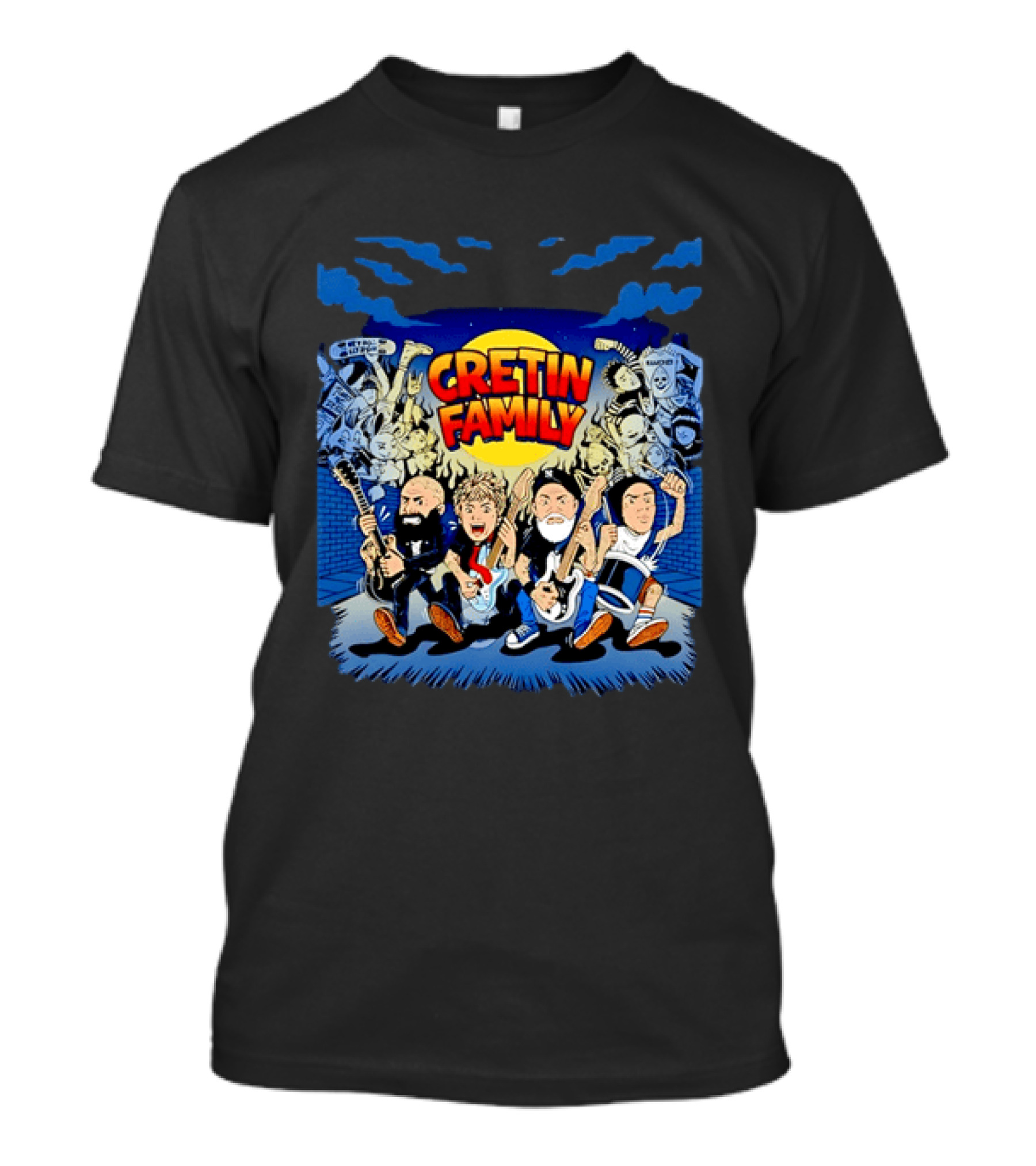 Cretin Family Ramones Cartoon Band Punk Rock Skull T-Shirt