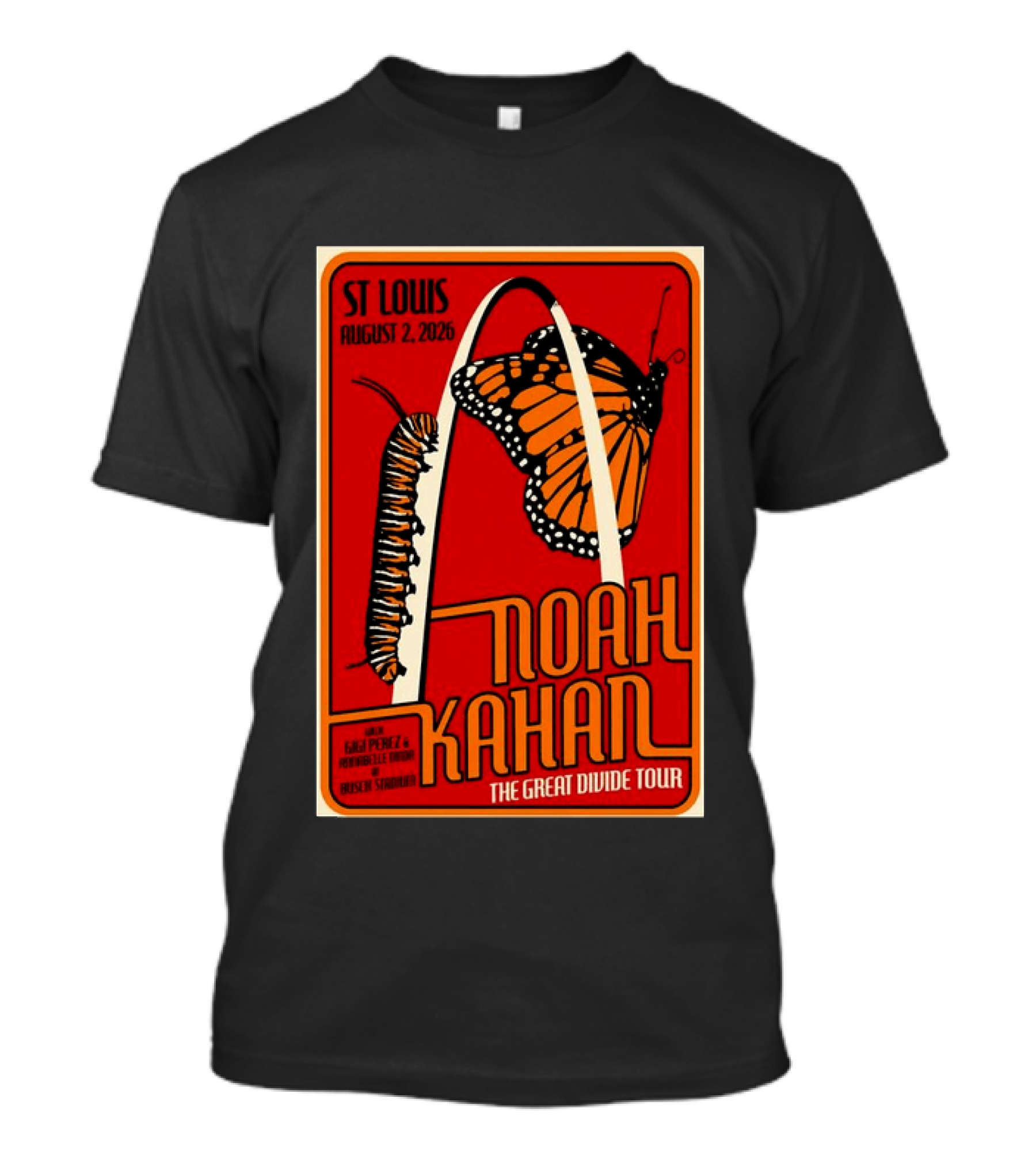 Noah Kahan August 2 2026 St Louis The Great Divide Tour Monarch Arch T-Shirt