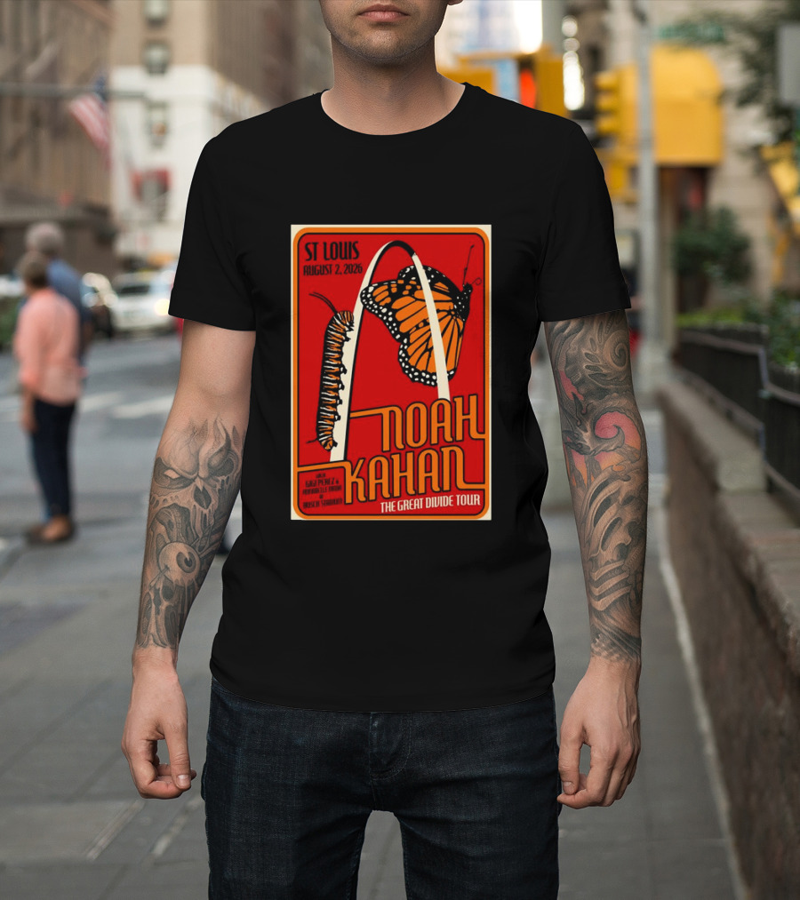 Noah Kahan August 2 2026 St Louis The Great Divide Tour Monarch Arch T-Shirt
