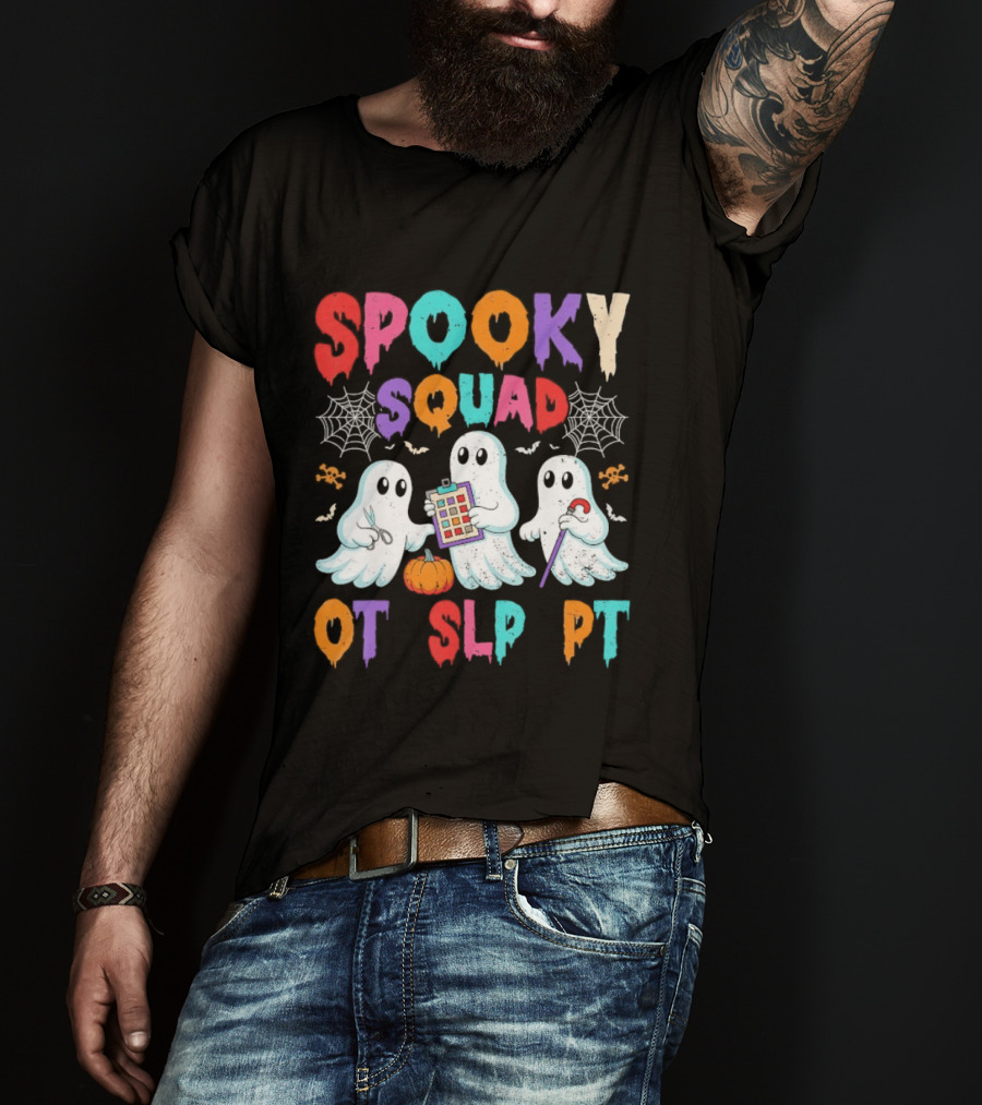 OT SLP PT Spooky Squad Halloween Ghosts Pumpkin Clipboard Lollipop T-Shirt
