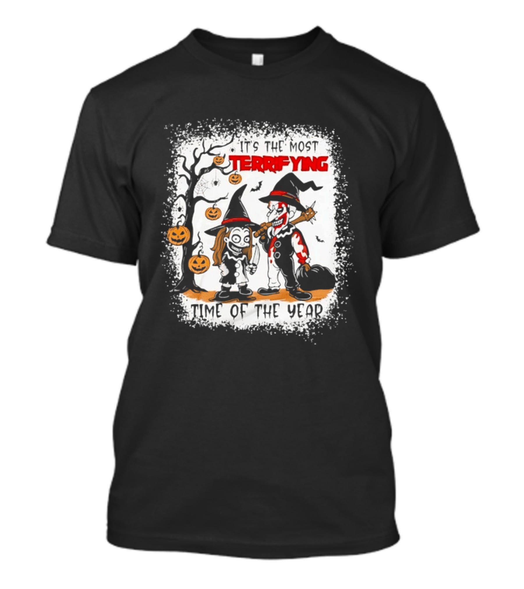It's The Most Terrifying Time Of The Year Halloween Witch And Clown Axe Pumpkin T-Shirt