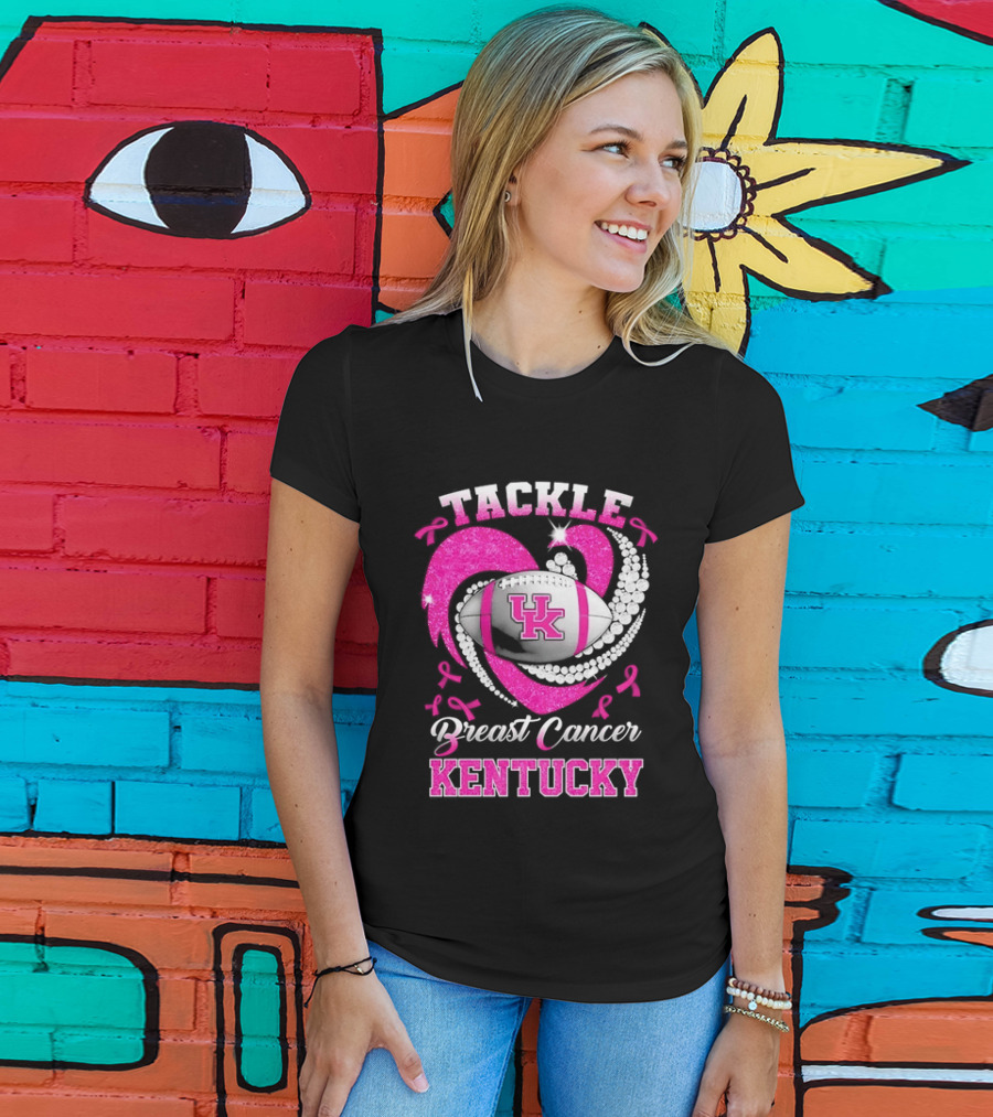 Tackle Breast Cancer Kentucky Wildcats UK Football Pink Ribbons T-Shirt