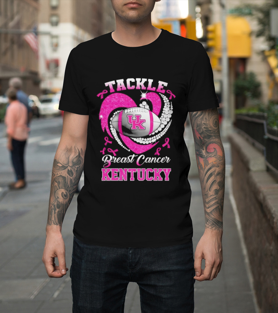 Tackle Breast Cancer Kentucky Wildcats UK Football Pink Ribbons T-Shirt