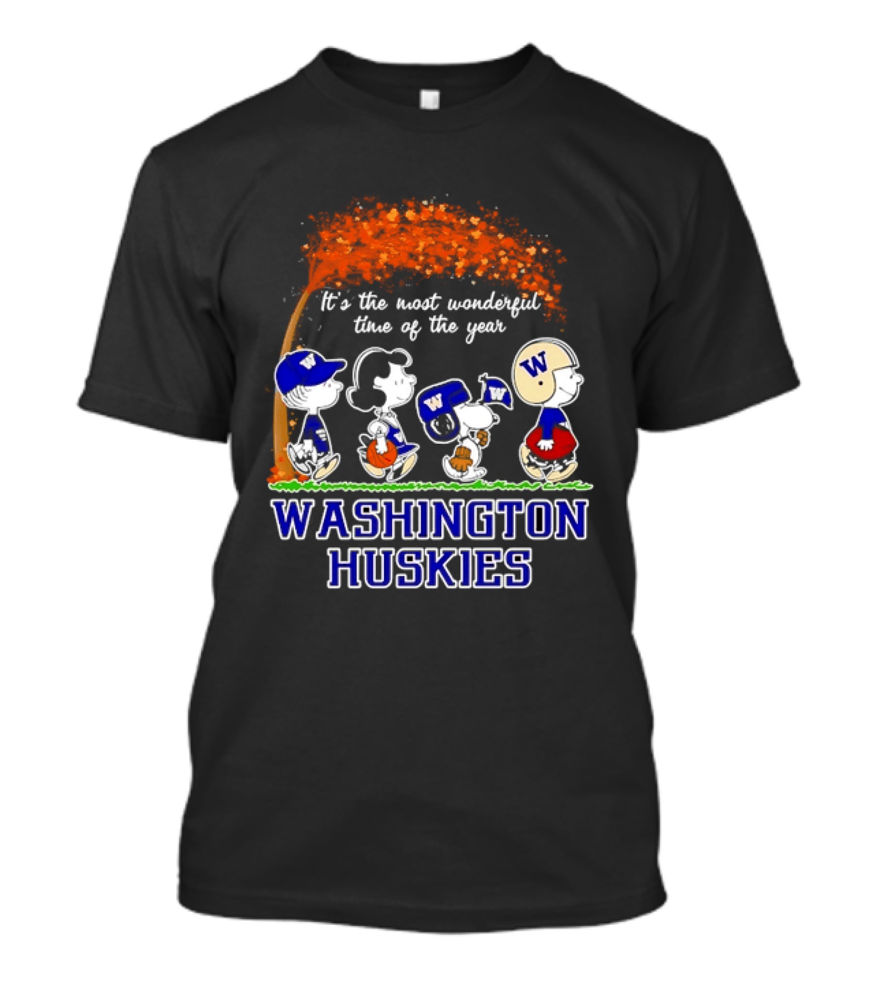 Washington Huskies Peanuts Characters It's The Most Wonderful Time Of The Year T-Shirt