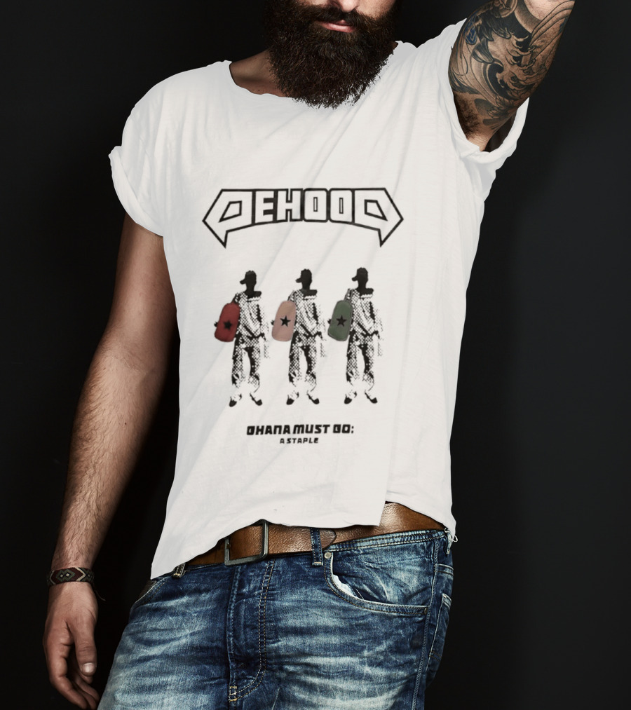 Dehood Ohana Must Go A Staple Streetwear Three Figures Carrying Bags T-Shirt