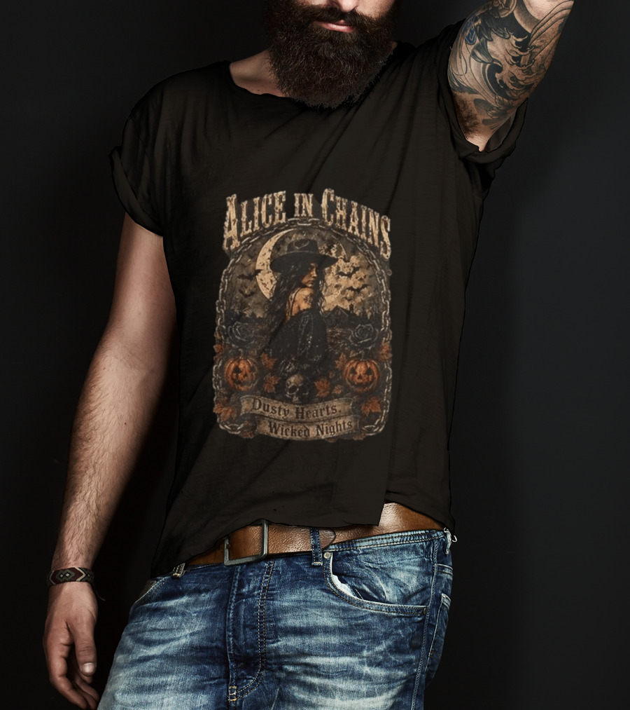 Alice In Chains Dusty Hearts Wicked Nights Gothic Witch Pumpkin Skulls Moon T-Shirt