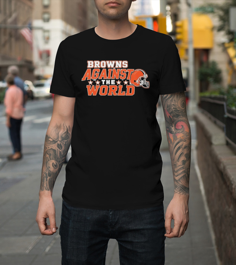 Browns Against The World Football Helmet Stars T-Shirt