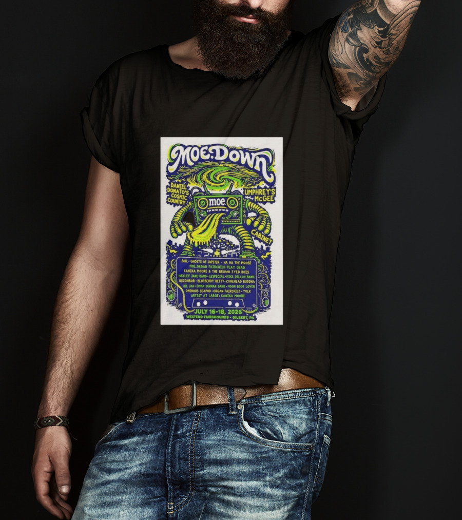 MoeDown July 16 18 2026 Westend Fairgrounds Gilbert PA Featuring Moe. Umphrey's McGee Daniel Donato's Cosmic Country Cabinet T-Shirt