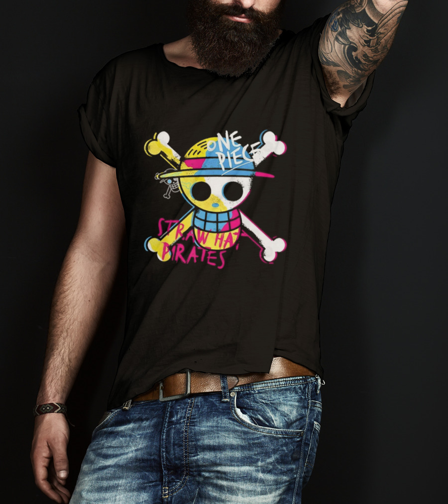 One Piece Straw Hat Pirates Skull Colorful Anime Manga T-Shirt