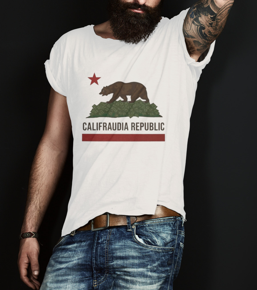 Califraudia Republic Bear Flag With Red Star T-Shirt