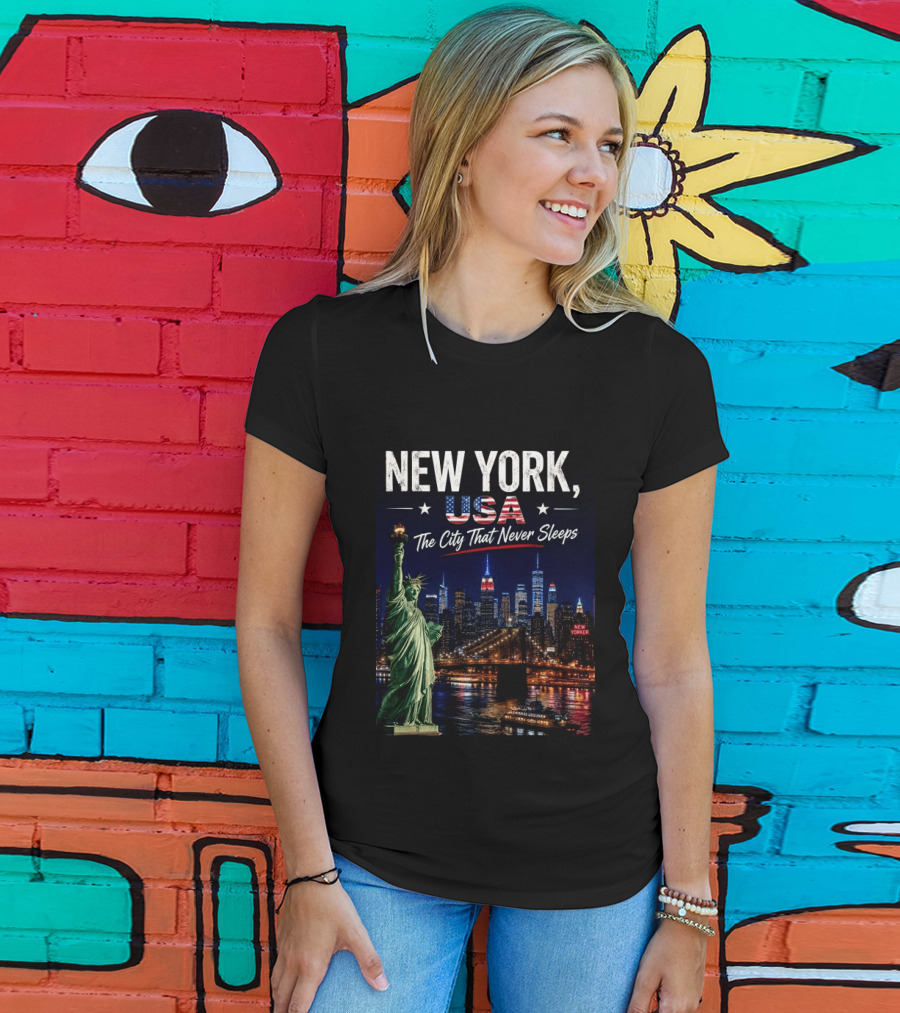 New York USA The City That Never Sleeps Statue Of Liberty Skyline T-Shirt