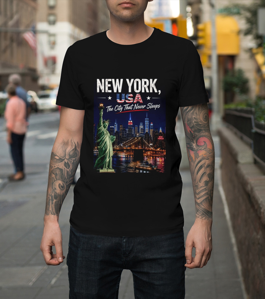 New York USA The City That Never Sleeps Statue Of Liberty Skyline T-Shirt