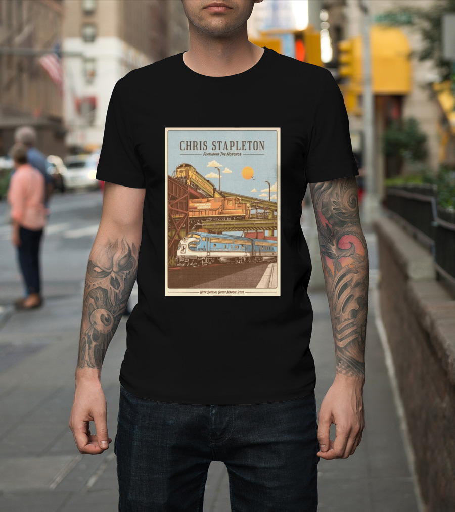 Chris Stapleton Featuring The Honchos Special Guest Maggie Rose Aug 19 2026 Allianz Amphitheater Riverfront Richmond Virginia Vintage Trains Scene T-Shirt