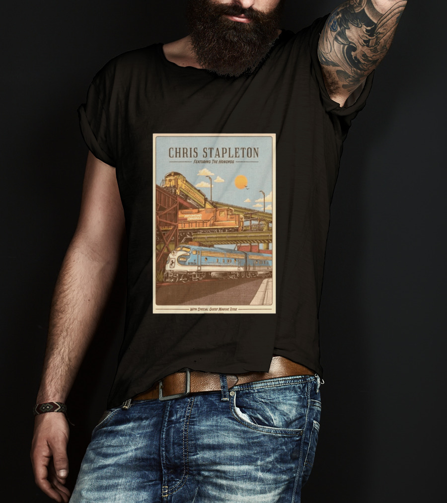 Chris Stapleton Featuring The Honchos Special Guest Maggie Rose Aug 19 2026 Allianz Amphitheater Riverfront Richmond Virginia Vintage Trains Scene T-Shirt