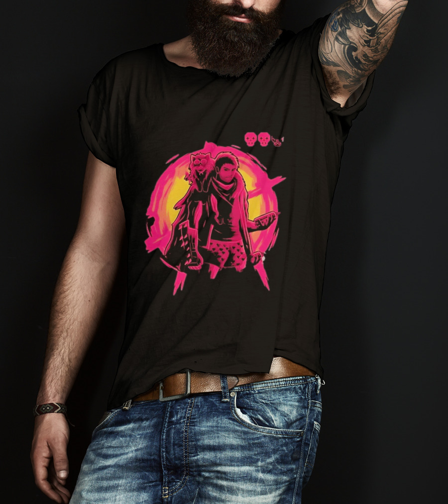 Post Apocalyptic Survivor Cat Companion Heart Boxers Pink Skull T-Shirt