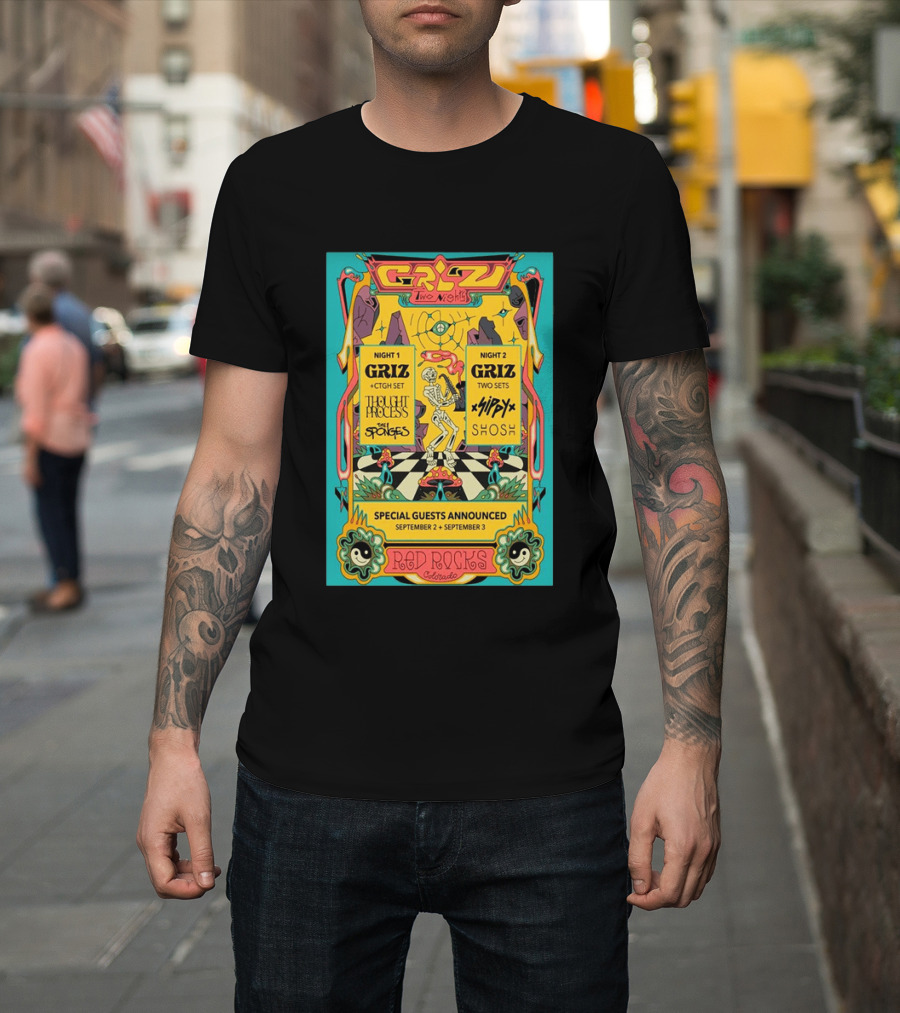 GRiZ Two Nights Red Rocks Amphitheatre Morrison CO Sep 2 3 2026 Special Guests The Sponges Muzzy Shosh T-Shirt