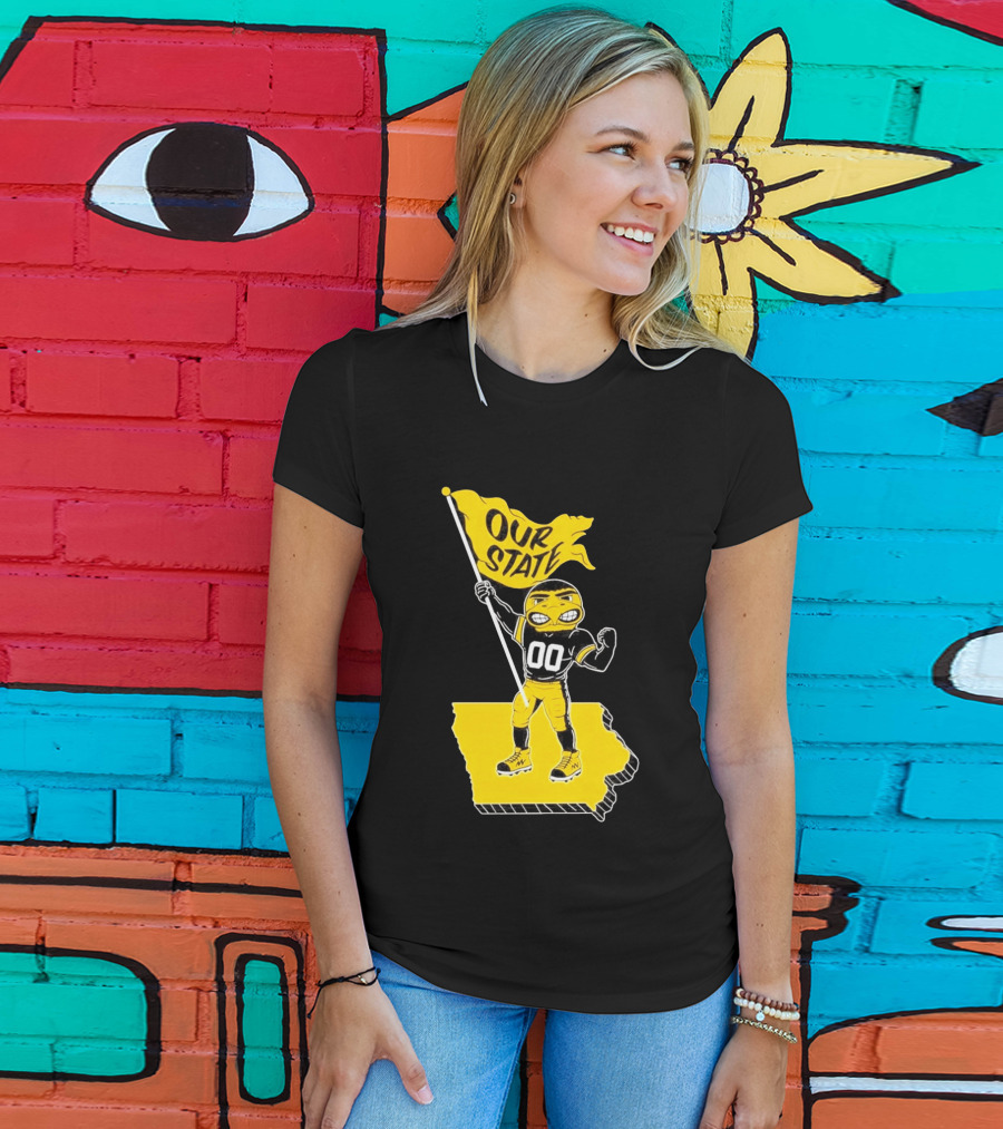 Herky The Hawk Flag Our State Iowa Map T-Shirt