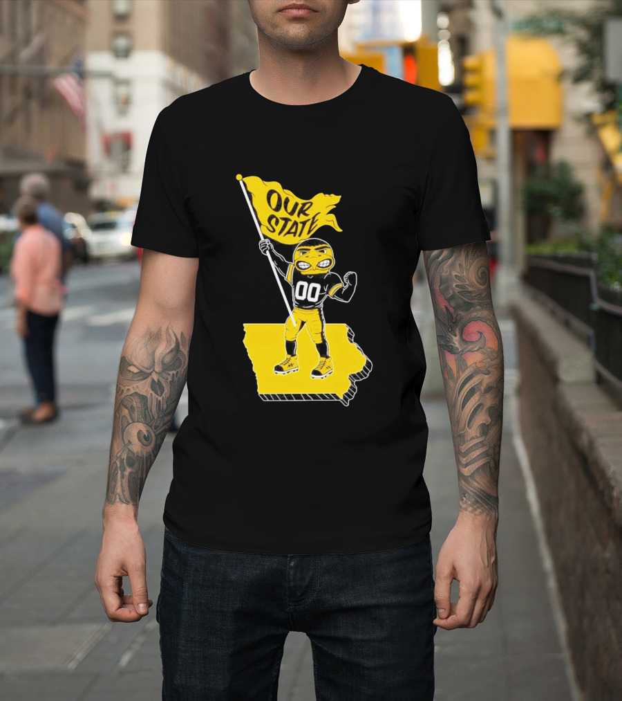 Herky The Hawk Flag Our State Iowa Map T-Shirt