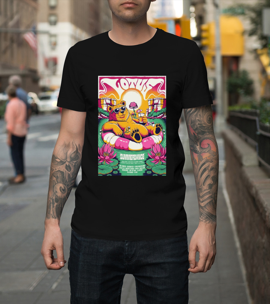 Lotus Summerdance 2026 Garrettsville OH Nelson Ledges Quarry Park Sep 4 6 With Bear Floating On Pool Relaxed Vibes T-Shirt