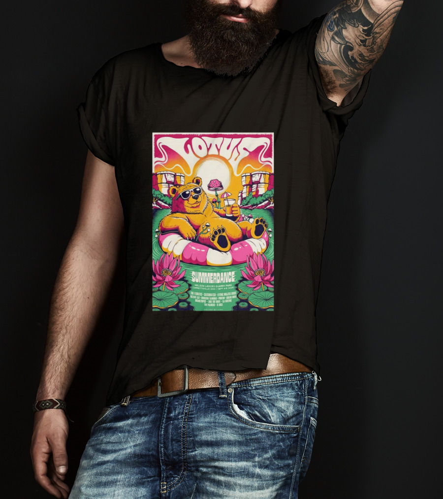 Lotus Summerdance 2026 Garrettsville OH Nelson Ledges Quarry Park Sep 4 6 With Bear Floating On Pool Relaxed Vibes T-Shirt
